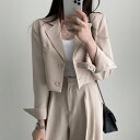 【最大17%OFFお買い物マラソン限定】ジャケット おしゃれ ルーズ ショート コート + ハイウエスト ワイドパンツ セットアップ レディース
