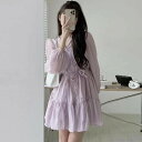 【GW限定15%OFFクーポン有】レディース ワンピース 春用 Vネック リボン フリル デザイン 小柄 長袖