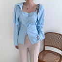 【GW限定15%OFFクーポン有】春季 トップス セットアップ レディース ベスト 吊り帯 翻 シャツ 薄手 柔らかい ブルー
