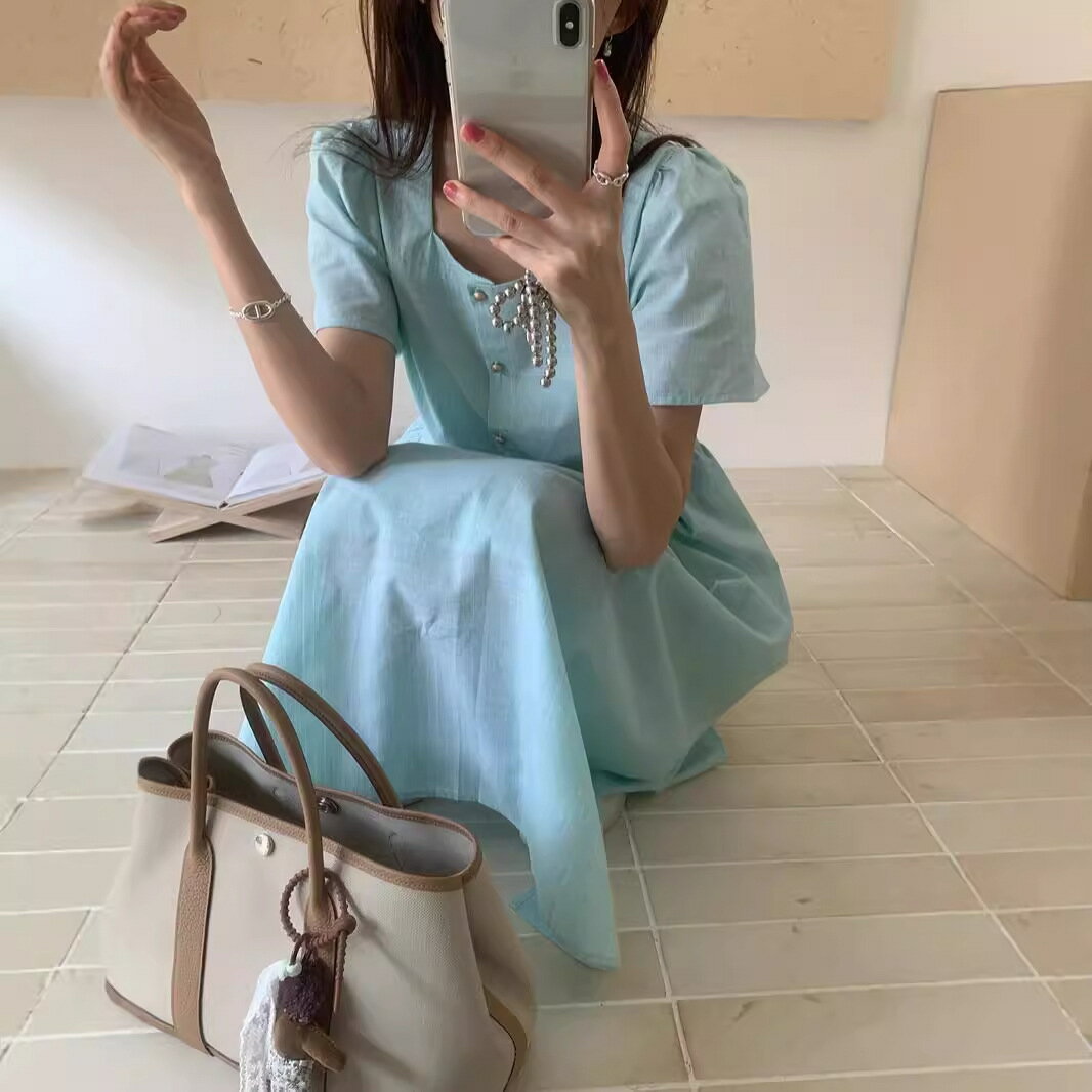 SS値引き＆最大2000円まとめクーポン！ワンピース 格子柄 半袖 フラットネック 森系 学院風 エレガント スリム 中長袖 レディース 夏用