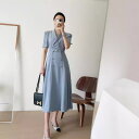 【GW限定15%OFFクーポン有】ウェア 夏用 フランス風 ダブルボタン ウエストベルト ショートスリーブ ロングコート ドレス レディース