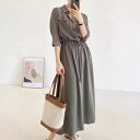 【GW限定15%OFFクーポン有】秋季 ゆったり 長袖 シャツ ワンピース フレンチスタイル コルセット 着痩せ レディース