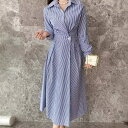 【GW限定15%OFFクーポン有】レディース ワンピース 夏季 ストライプ デザイン 体型カバー 女性用 ロングドレス