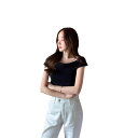 【GW限定15%OFFクーポン有】トップス 夏季 おしゃれ 一字領 スリム フィット ストライプ ニット レディース