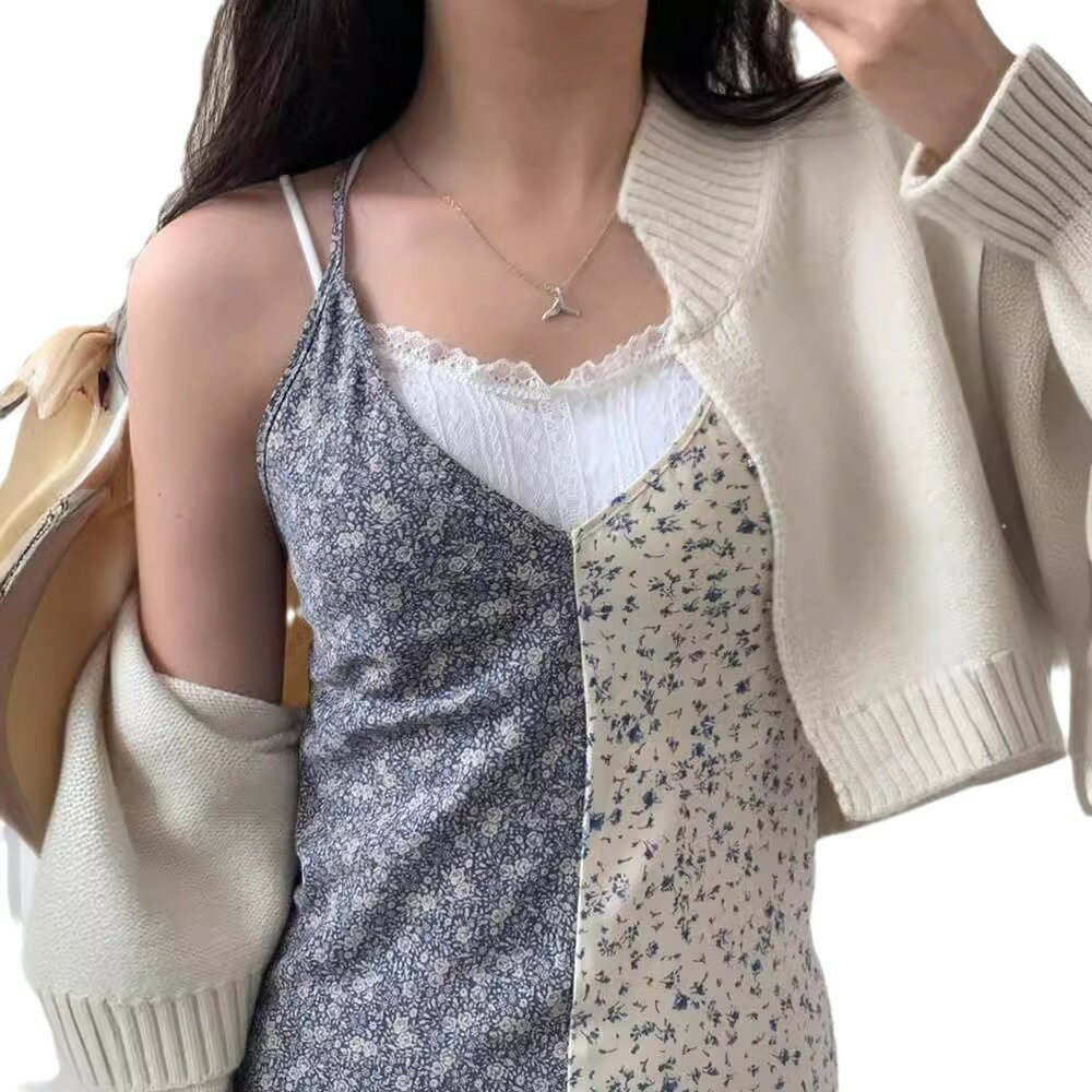 【最大2000円まとめクーポン利用可】レディース ワンピース 夏 新作 カジュアル ストラップカラー 切替 デザイン 体型カバー 中長丈 スイート