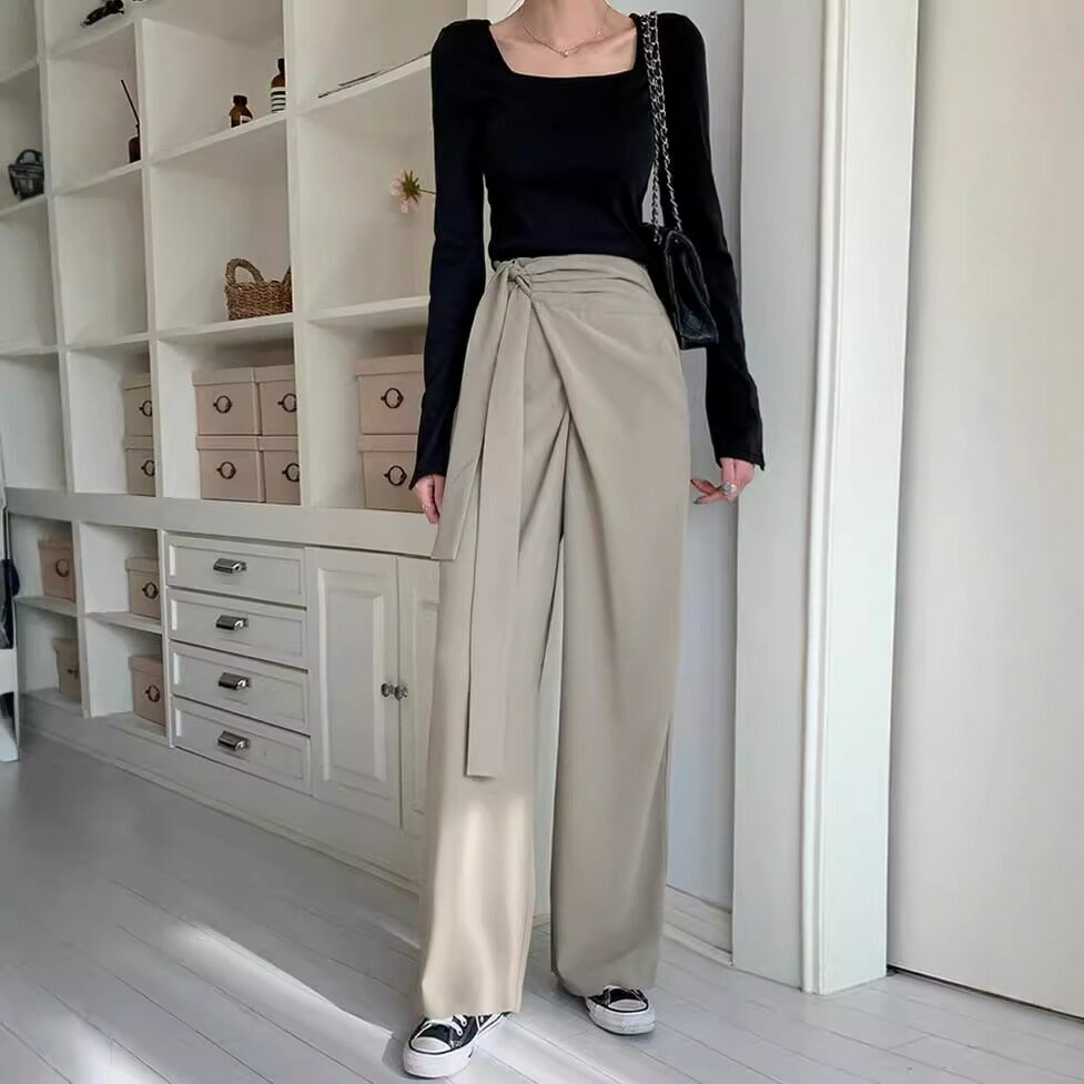 【最大21％OFF夏セールまとめクーポン有】パンツ ワイド 高ウエスト 圧褶 ドレープ感 ロングパンツ スリム効果 夏用