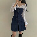 【GW限定15%OFFクーポン有】デニム タイトワンピース 夏 クロス デザイン レトロ 一字 ネック スリム ファッション 女性用