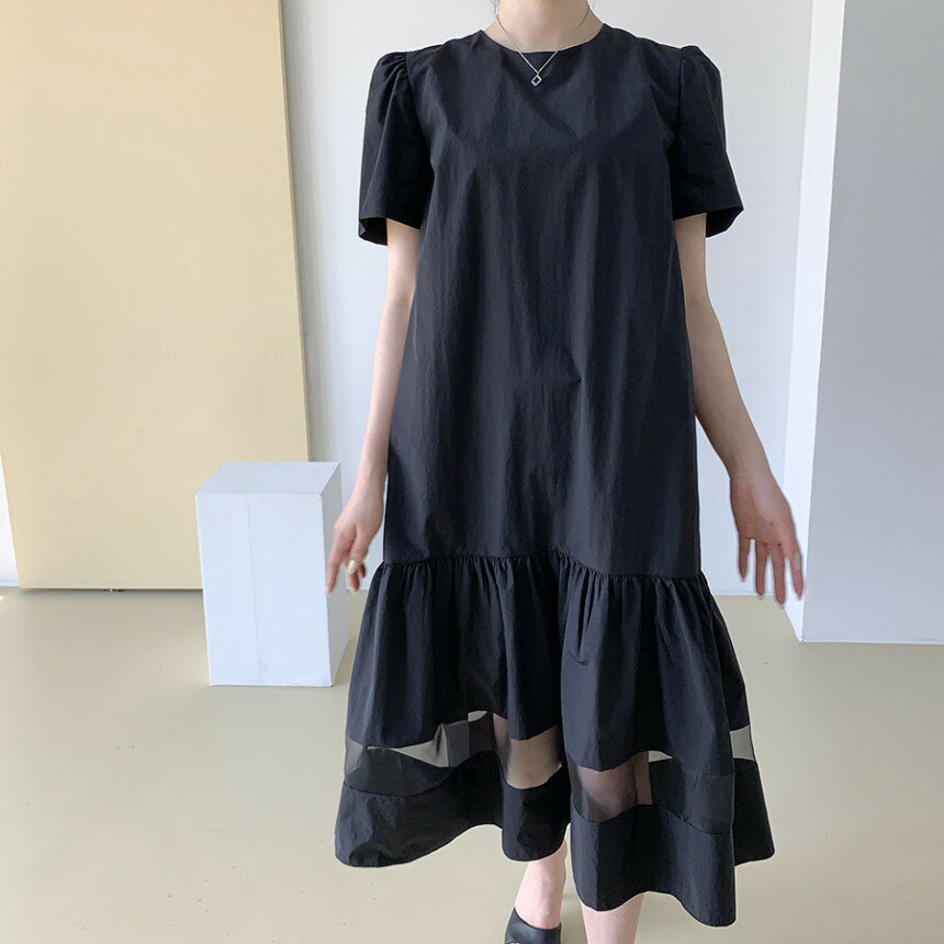 SS値引き＆最大2000円まとめクーポン！ドレス 夏 軽やか エレガント シルエット 絞り レース 切替え フィット感 レディース