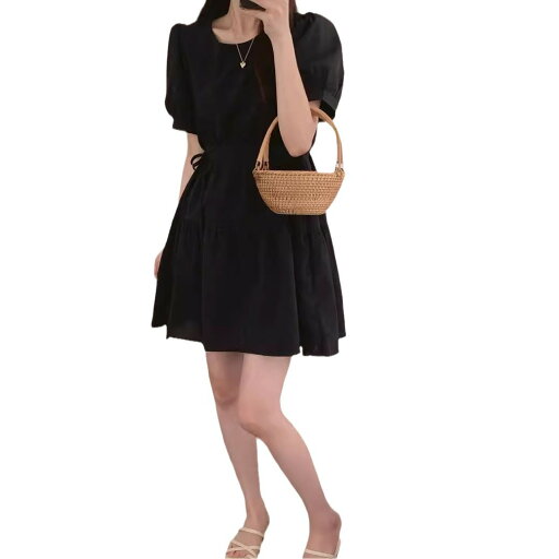 【全品11%OFF21日迄】リネン ワンピース レディース 夏 新作 シンプル かわいい ラウンドネック ひも付き ウエストマーク パフスリーブ カジュアル ゆったり 【全品11%OFF21日迄】リネン ワンピース レディース 夏 新作 シンプル かわいい ラウンドネック ひも付き ウエストマーク パフスリーブ カジュアル ゆったり