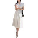 【GW限定15%OFFクーポン有】ワンピース ミディ丈 スーツカラー シングルボタン ハイウエスト リボン付き シンプル スリム効果 フランス風 夏用 レディー...