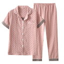 夏季 レディース ルームウェア 短袖 かすり綿 パジャマ セットアップ カップル 半袖 素材 二重ガーゼ かわいい おしゃれ リラックスルームウェア