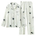 【最大15%OFFお買い物マラソン限定】ルームウェア スリープウェア パジャマ レディース 春秋 夏用 薄手 コットン ダブルガーゼ パンダ柄 長袖 翻領 家庭用 セットアップ