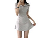 【GW限定15%OFFクーポン有】ポロドレス 夏季 新作 シンプル レディース ウエスト 細見え 袖短 小柄