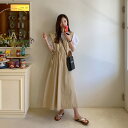 【GW限定15%OFFクーポン有】ワンピース 夏 シーズン レディース デザイン感 レトロ ゆったり ストリング ウエスト ショートドレス