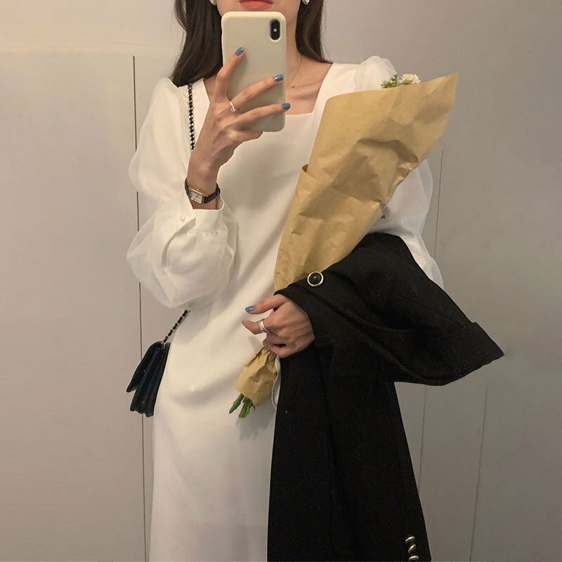 【最大21％OFF夏セールまとめクーポン有】連衣裙 春季 フェミニン フレンチ スタイル 体型カバー ショートスリーブ レイヤード デザイン 膨らみ袖