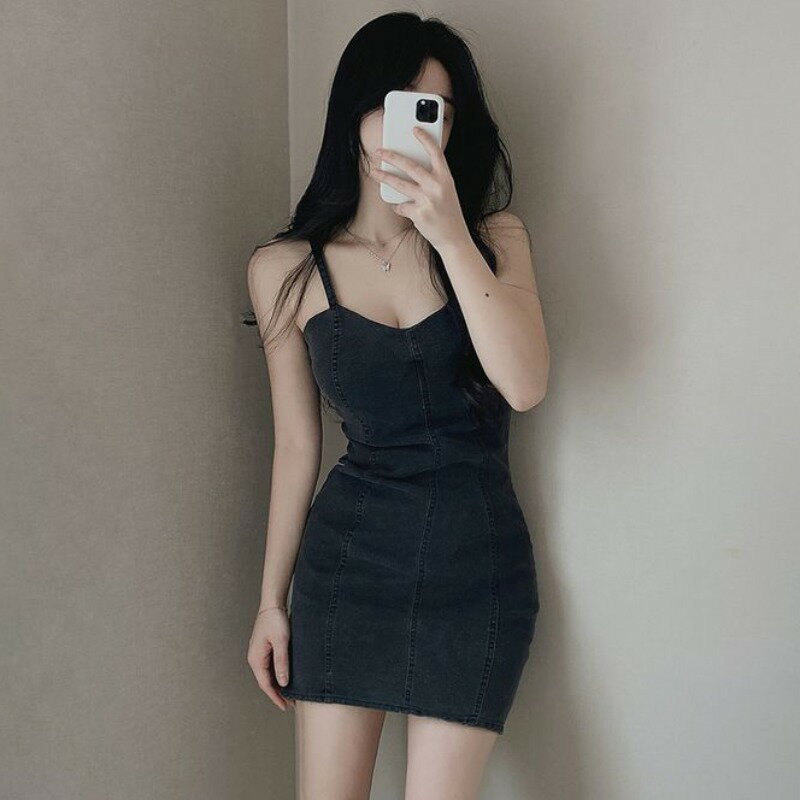 【最大2000円まとめクーポン利用可】ワンピース デニム Vネック キャミソール スリム効果 ハイウエスト セクシー ミニ丈 夏用 レディース