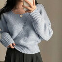 【GW限定15%OFFクーポン有】ニット 長袖 スクエアネック シンプル レトロ スリム効果 合わせやすい 秋冬 レディース
