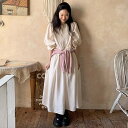 【GW限定15%OFFクーポン有】リネン ワンピース 体型カバー レース 切替 フレア袖 春秋 レディース お洒落