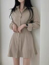 【GW限定15%OFFクーポン有】ワンピース 春季 新作 シンプル 無地 シャツドレス ウエストマーク 小柄 Aライン レディース