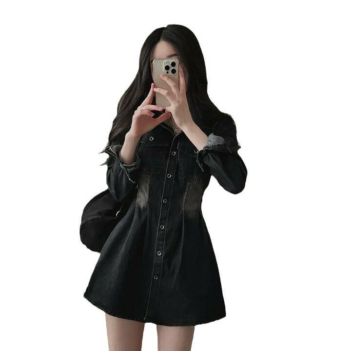 【まとめクーポン2000円最大利用可能】デニム ワンピース 昭和 レトロ ヴィンテージ スタイル レディース ウエスト絞り シルエット 秋 新作