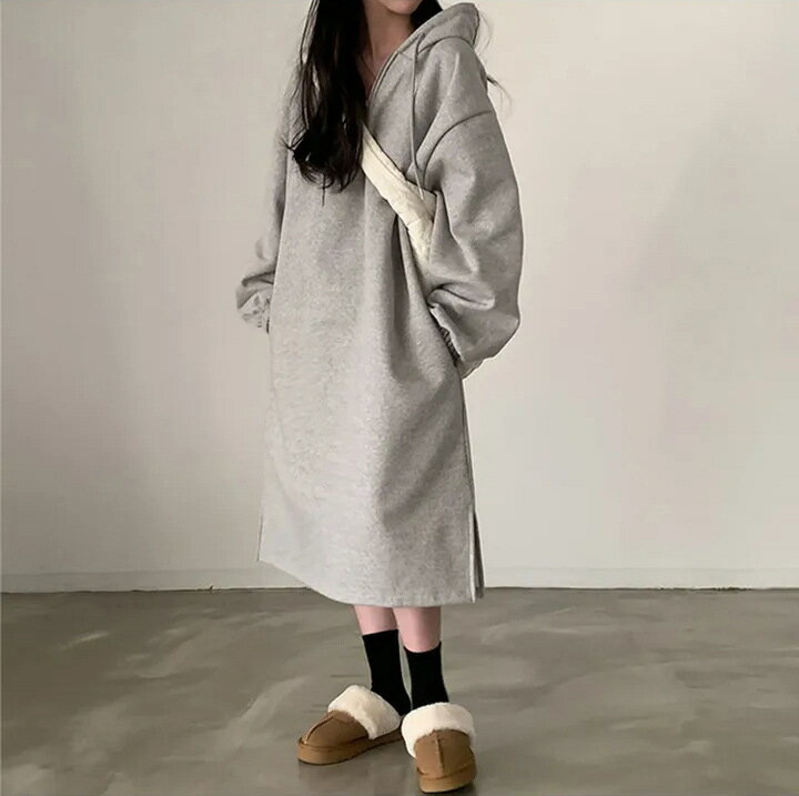 【まとめクーポン2000円最大利用可能】冬季 長款 ワンピース レディース 加 加厚 ゆったり 慵懶スタイル カジュアル ファッション