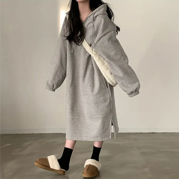 【まとめクーポン2000円最大利用可能】冬季 長款 ワンピース レディース 加 加厚 ゆったり 慵懶スタイル カジュアル ファッション