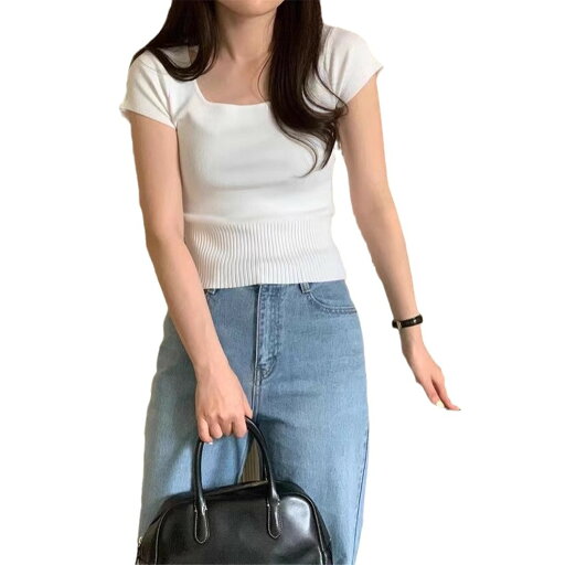 【全品11%OFF21日迄】Tシャツ レディース シンプル 角襟 半袖 ニット トップス 春夏用 【全品11%OFF21日迄】Tシャツ レディース シンプル 角襟 半袖 ニット トップス 春夏用