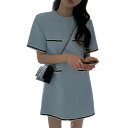 【GW限定15%OFFクーポン有】夏季 ワンピース 小香風 ルーズ フィット 丸首 多ポケット カジュアル レディース