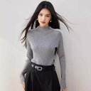 セーター レディース 秋冬 高弾力 半高ネック 二面着用 グレー ブラック スリム フィット カジュアル
