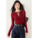 【GW限定15%OFFクーポン有】ニット セクシー 脱落 デザイン 小規模 ヴィンテージ 麻のひも セーター レディース 春 定番 スリム フィット トップス