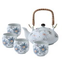 【最大2000円OFFクーポン有】茶器セット 手描き 釉下彩 高温焼成 菊花モチーフ 提梁壺 大容量 ティーポット ティーカップ