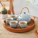 【最大2000円OFFクーポン有】茶器セット 手描き 幾何学模様 陶器 ティーポット ティーカップ 大容量 一壺四杯 家庭用