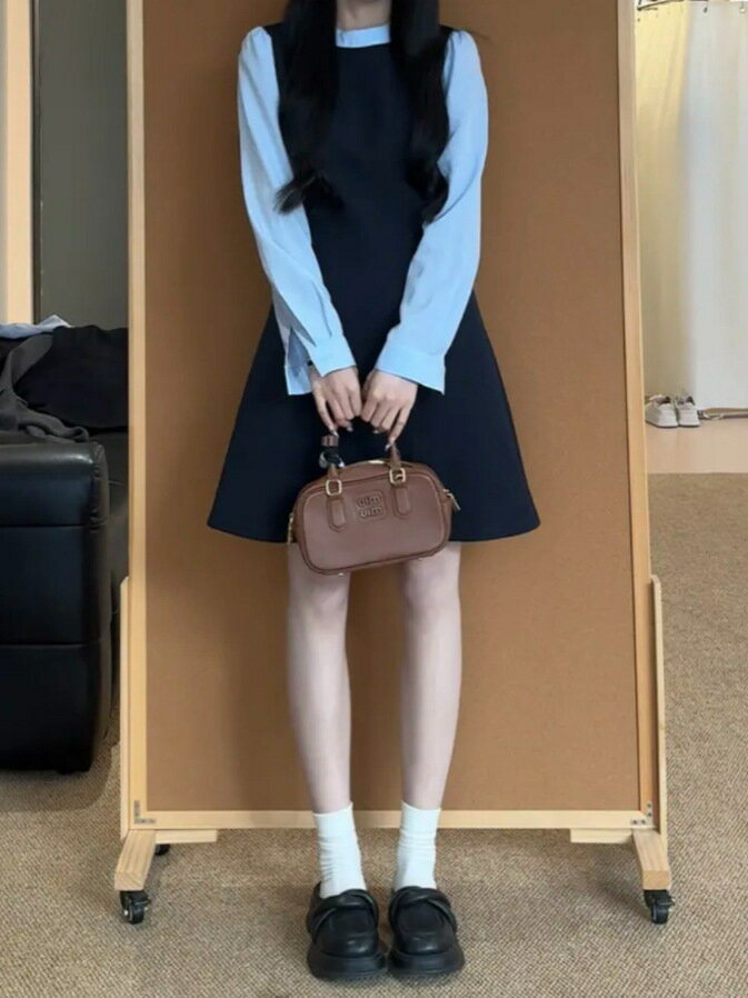 【まとめクーポン2000円最大利用可能】レディース ワンピース レトロ 学院 スタイル おしゃれ ショルダー デザイン 長袖 エレガント カジュアル 柔らかい 生地 コーディネート