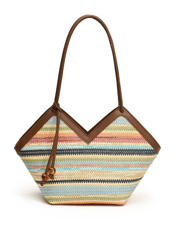 カジュアル バッグ 大容量 彩虹条 かごバッグ レディース 新作 トレンド 通勤用 ショルダーバッグ ビーチ リゾート