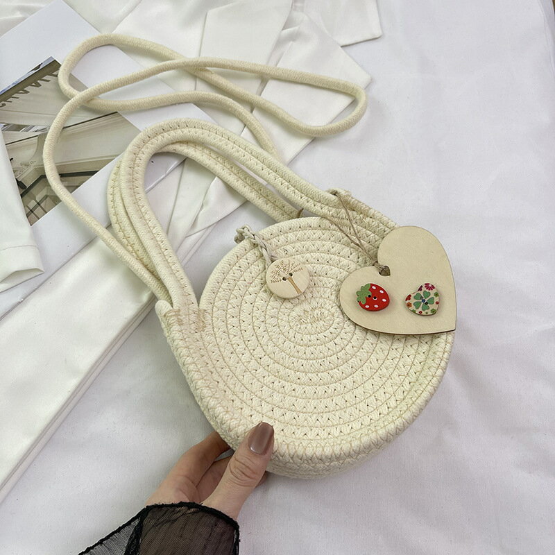 【最大2000円まとめクーポン利用可】草編 バッグ 夏用 小型 斜め掛け 手提げ 編み込み カバン 丸型 ビーチ用 サマー トレンド お洒落 レディース