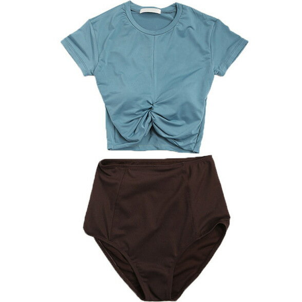 【GW限定15％OFFクーポン有】水着 女性用 2点セット 短袖 ハイウエスト 平角パンツ セパレート 温泉 香風 清新 スポーツ ショーツ ビーチ用 夏 旅行用 おしゃれ
