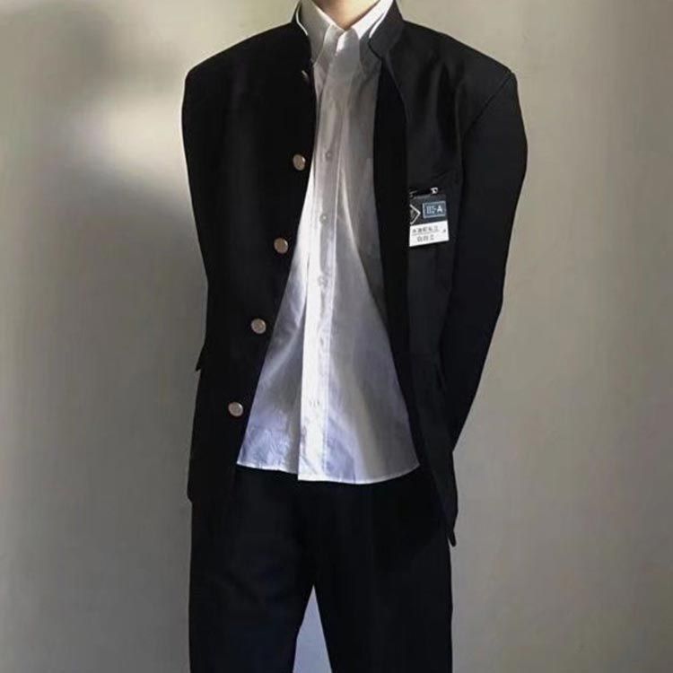 制服 学生服 上下セット メンズ 男子 学ラン 詰襟 ラウンド襟 ブレザー 上着 長ズボン ジュニア ボーイズ スクール ジャケット スラックス ウエストゴム 高校生 中学生 通学 学生服