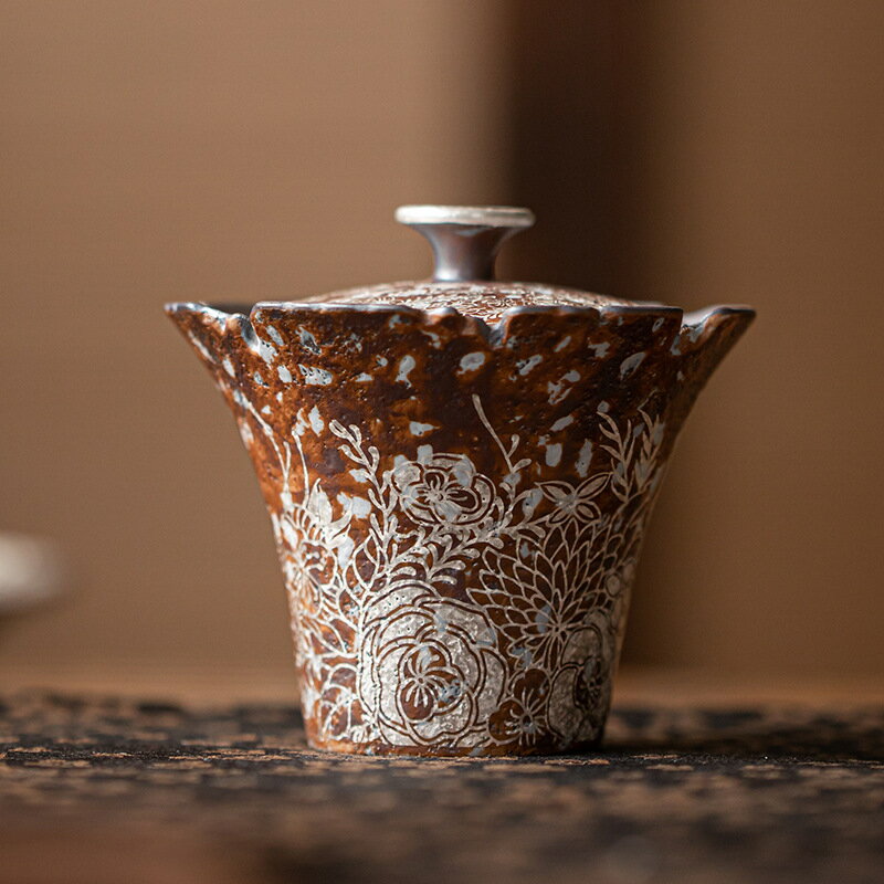 【最大21％OFF夏セールまとめクーポン有】茶具 粗陶 花口盖碗 功夫茶 小号 泡茶器 茶杯 日本茶 飲茶 茶道 陶器 家庭用茶具 贈り物 茶の時間
