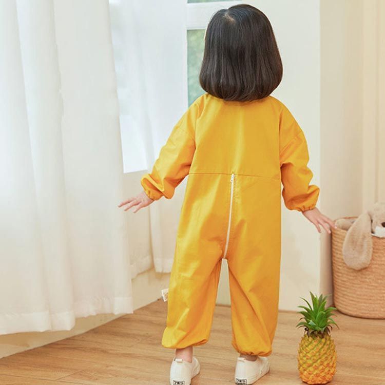 SS値引き＆最大2000円まとめクーポン！プレイウエア 子供服 イージーケア 遊び着 つなぎ クルーネック スモック 袖ゴム 撥水加工 通気性 ダブルファスナー