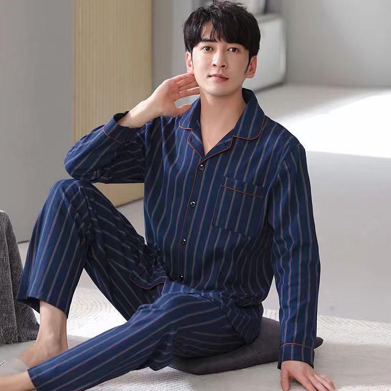 メンズ パジャマ 綿100％ ルームウエア 長袖 前開き 秋 冬 寝巻き 肌触り セットアップ 上下セット 紳士 部屋着