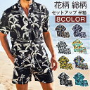 SS値引き&最大2000円まとめクーポン!セットアップ メンズ アロハ 半袖 ショートパンツ 夏(4)