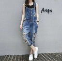 【P5倍&最大16%OFF】オーバーオール レディース デニム サロペット パンツ ダメージ クラッシュ