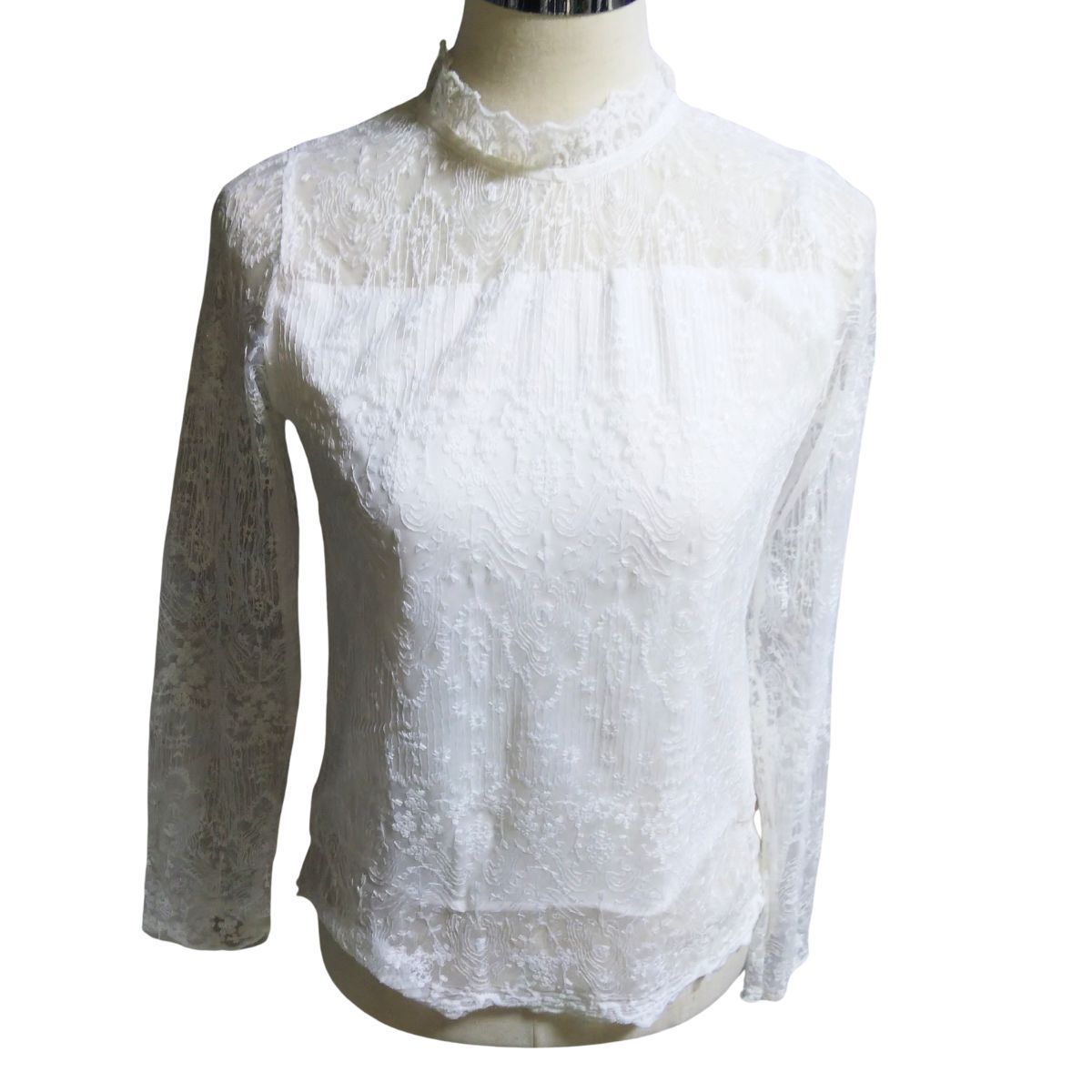 インナー レディース レース シアー トップス 裏起毛 透け感