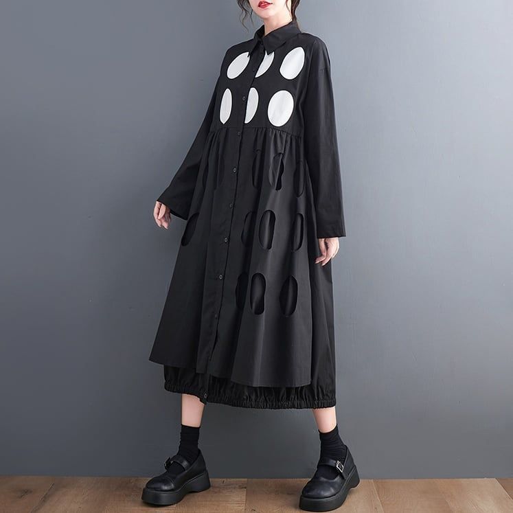 【最大15％OFFお買い物マラソン限定】ミディ ドレス ワンピース Aライン レイヤード ヘム ドット モチーフ ステージ 衣装 演出 衣装 個性的 デザイン