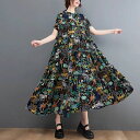 夏服 プラスサイズ ファッション アート柄 シャツロングワンピース 大きいサイズ 韓国版 新しい