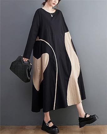 SS値引き&最大2000円まとめクーポン!ワンピース ロングワンピース レディース 長袖 ゆったり クルーネック 春秋冬 カジュアル おしゃれ 無地 ロング丈 大きいサイズ 体型カバー