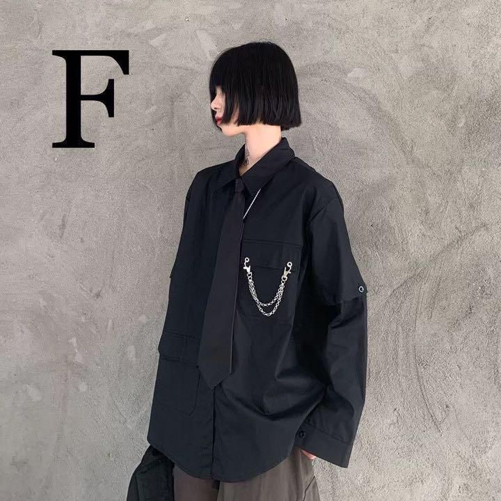 【最大2000円まとめクーポン利用可】ブラック シャツ パンク コスプレ 韓国 チェーン 病みかわ 地雷 量産