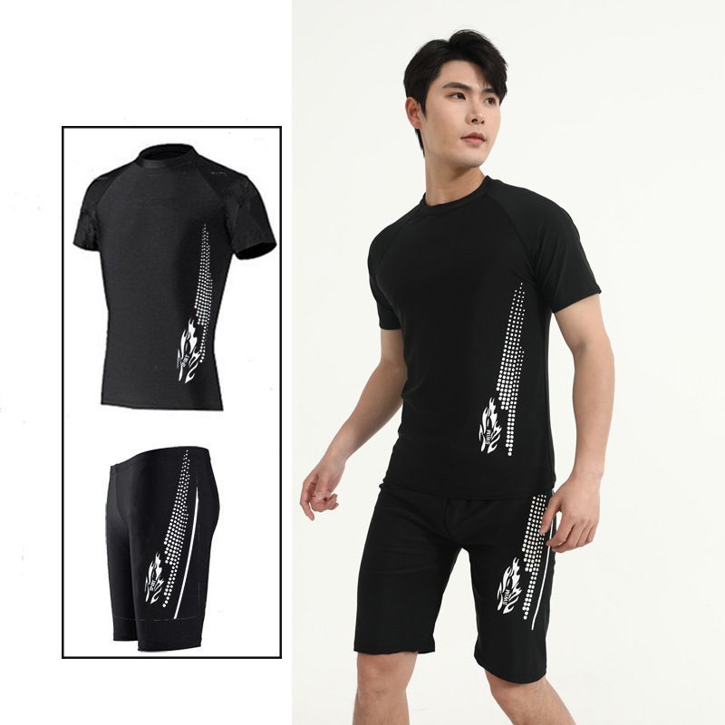 【最大21％OFF夏セールまとめクーポン有】水着 メンズ フィットネス水着 セパレート 上下セット 半袖 水陸両用 サーフパンツ 海 男性用 おしゃれ スイムパンツ 水泳 練習用 スパッツ