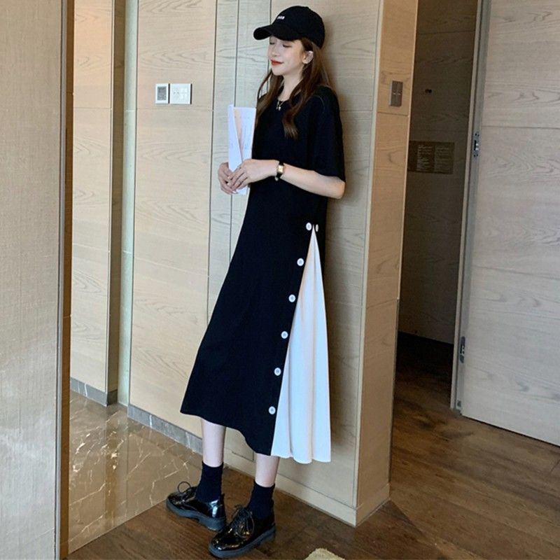 【最大21％OFF夏セールまとめクーポン有】ワンピース ロングTシャツ 切替ワンピース 半袖 ボタン