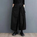 【最大15%OFFお買い物マラソン限定】ワイドパンツ プリーツ パンツ 9分丈 ストラップ付き スリミング カジュアル キュロット 黒パンツ 多用途 男女兼用 個性派 ワイドレッグ